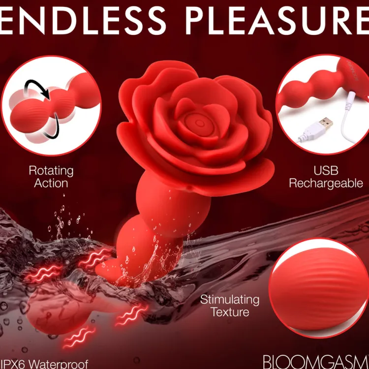 Bloomgasm Vibrating Butt Plugs | Anal Beads & Tools>Rose Twirl 10X Vibrating and Rotating Silicone Anal Beads