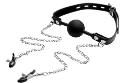 STRICT Ball Gags & Mouth Restraints | Masks & Dress-Up Accessories>Silicone Ball Gag with Nipple Clamps