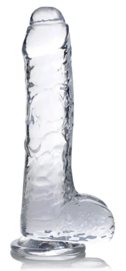 Curve Toys Harness Compatible Dildos | Realistic Dildos>Slim C-Thru Clear Dildo with Balls
