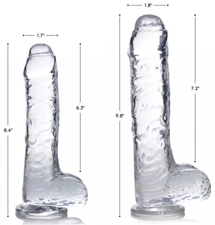 Curve Toys Harness Compatible Dildos | Realistic Dildos>Slim C-Thru Clear Dildo with Balls