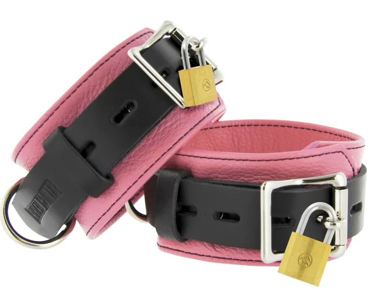 Strict Leather Wrist & Ankle Cuffs>Deluxe Black and Pink Locking Cuffs