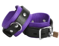 Strict Leather Wrist & Ankle Cuffs>Deluxe Locking Black/Purple Cuffs