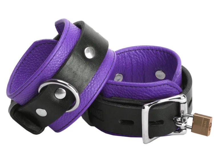 Strict Leather Wrist & Ankle Cuffs>Deluxe Locking Black/Purple Cuffs
