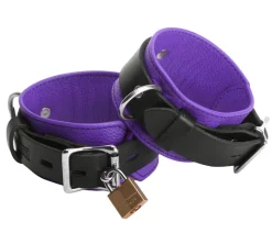 Strict Leather Wrist & Ankle Cuffs>Deluxe Locking Black/Purple Cuffs