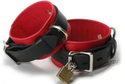 Strict Leather Wrist & Ankle Cuffs>Red and Black Locking Bondage Cuffs