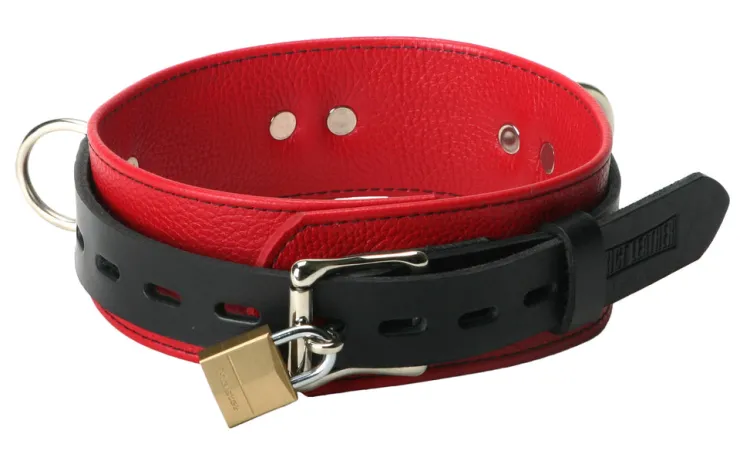 Strict Leather Leashes & Collars>Red and Black Locking Collar