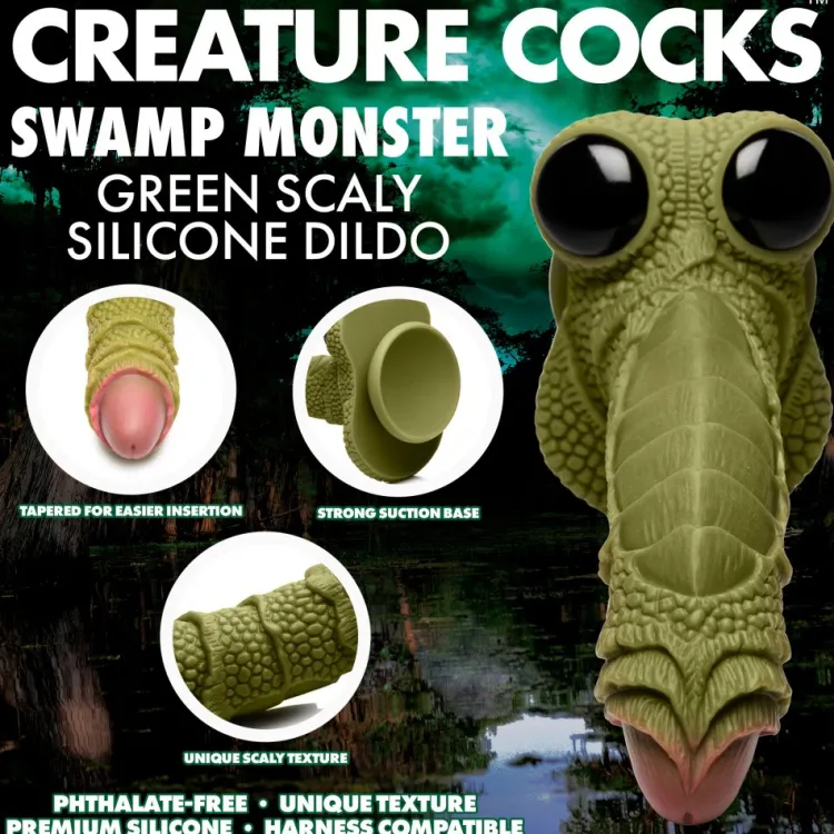 Creature Cocks Silicone Dildos | Harness Compatible Dildos>Swamp Monster Green Scaly Silicone Dildo