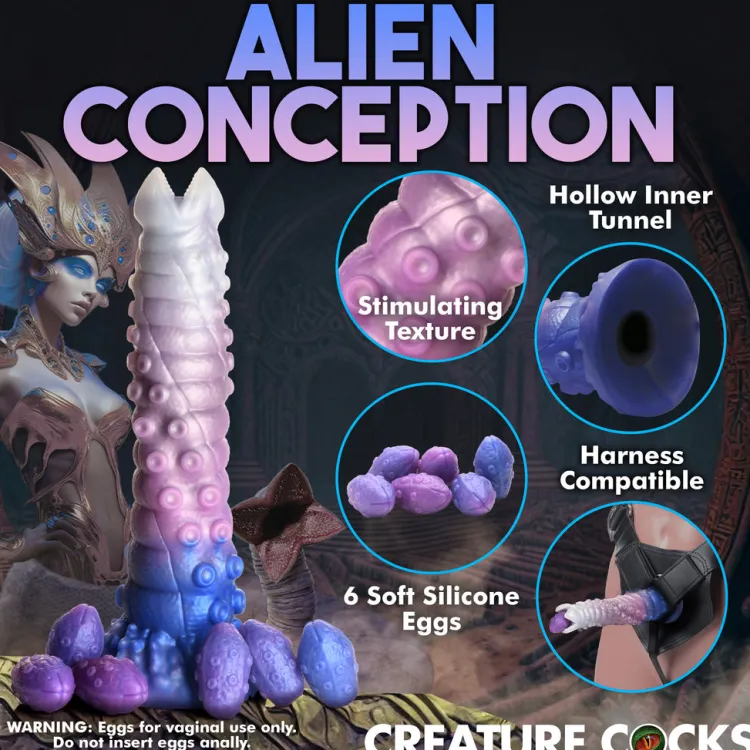 Creature Cocks Silicone Dildos | Non-Representational Dildos>Tenta-Queen Ovipositor Silicone Dildo with Eggs