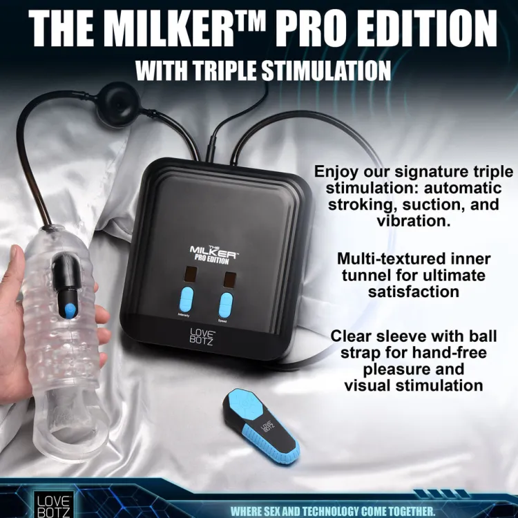 LoveBotz Automatic & Hands-Free Masturbators | Vibrating Strokers>The Milker Pro Edition with Automatic Stroking, Suction and Vibration