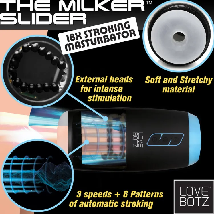 LoveBotz Automatic & Hands-Free Masturbators | Silicone Vibrators>The Milker Slider 18X Stroking Masturbator