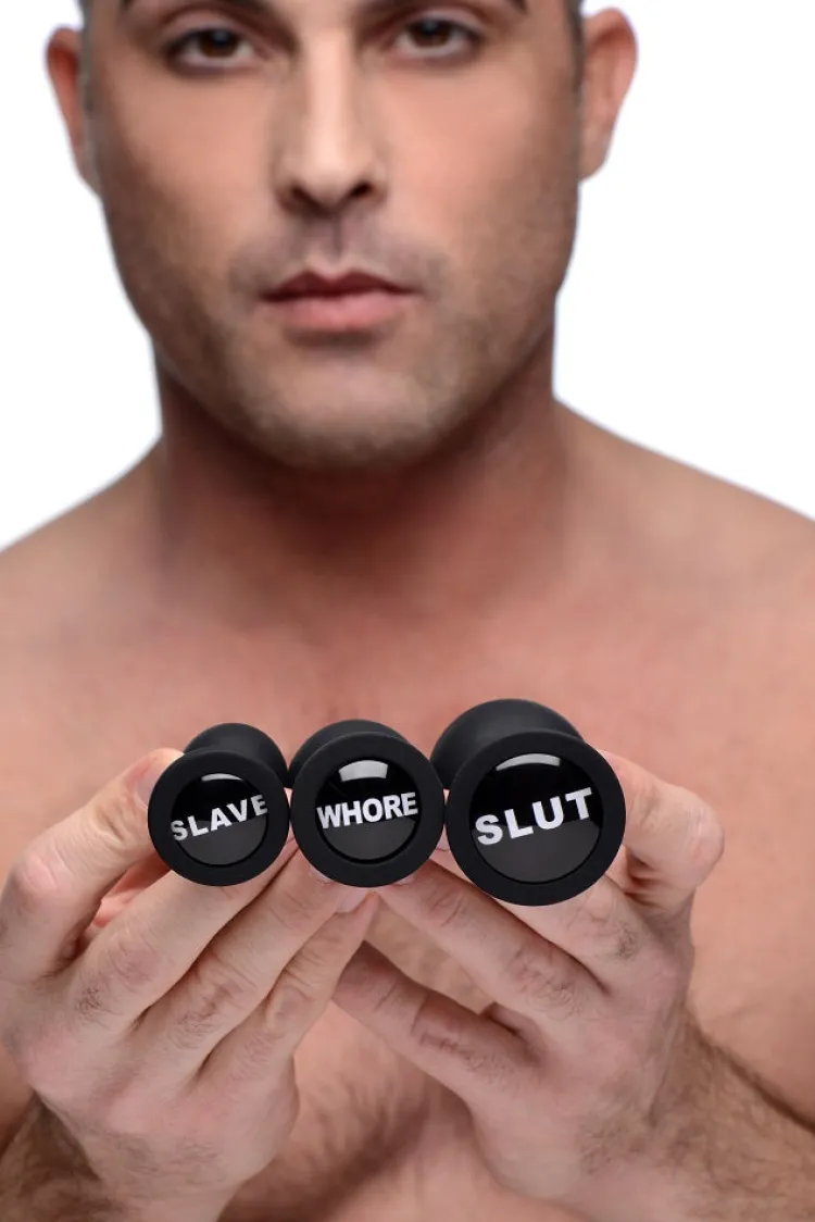 Master Series Unique Anal Toys | Butt Plugs>The 3pc Dirty Words Anal Plug Set