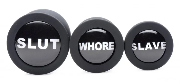 Master Series Unique Anal Toys | Butt Plugs>The 3pc Dirty Words Anal Plug Set