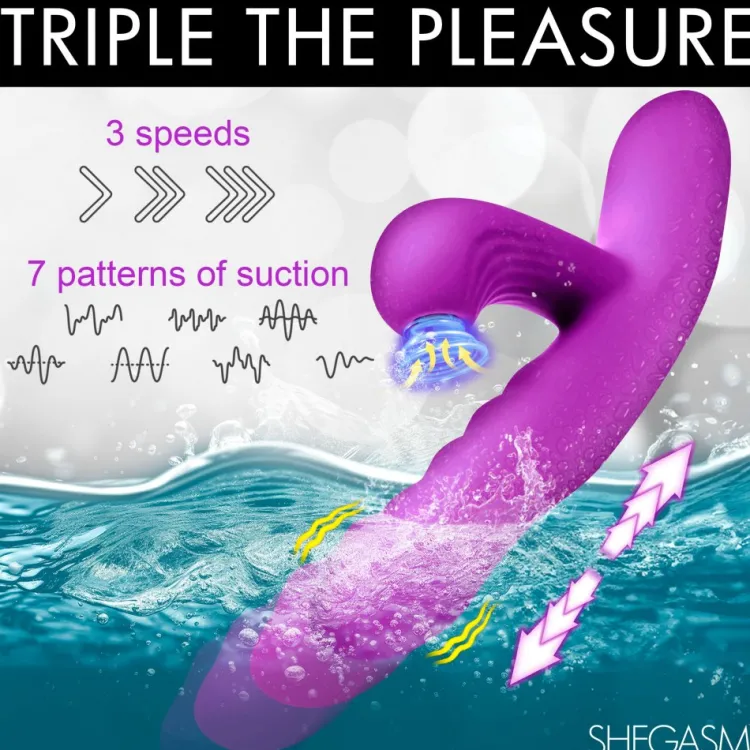 Shegasm Rabbit & Dual Stimulation Vibrators | Silicone Vibrators>Thrust Wave Thrusting and Sucking Silicone Rabbit Vibrator