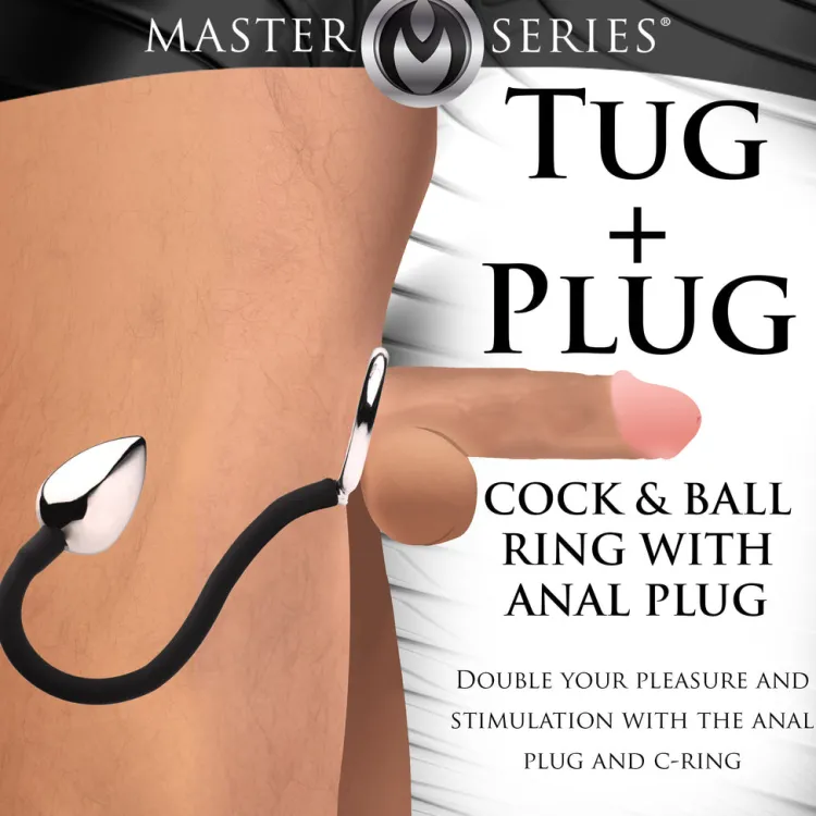 Master Series Cock & Ball Devices | Unique Anal Toys>Tug + Plug Cock & Ball Ring with Anal Plug