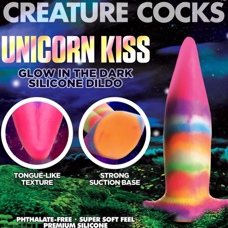 Creature Cocks Silicone Dildos | Non-Representational Dildos>Unicorn Kiss Unicorn Tongue Glow-in-the-Dark Silicone Dildo