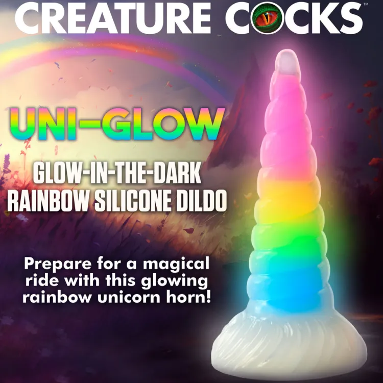 Creature Cocks Silicone Dildos | Non-Representational Dildos>Uni-Glow Glow-In-The-Dark Rainbow Silicone Dildo
