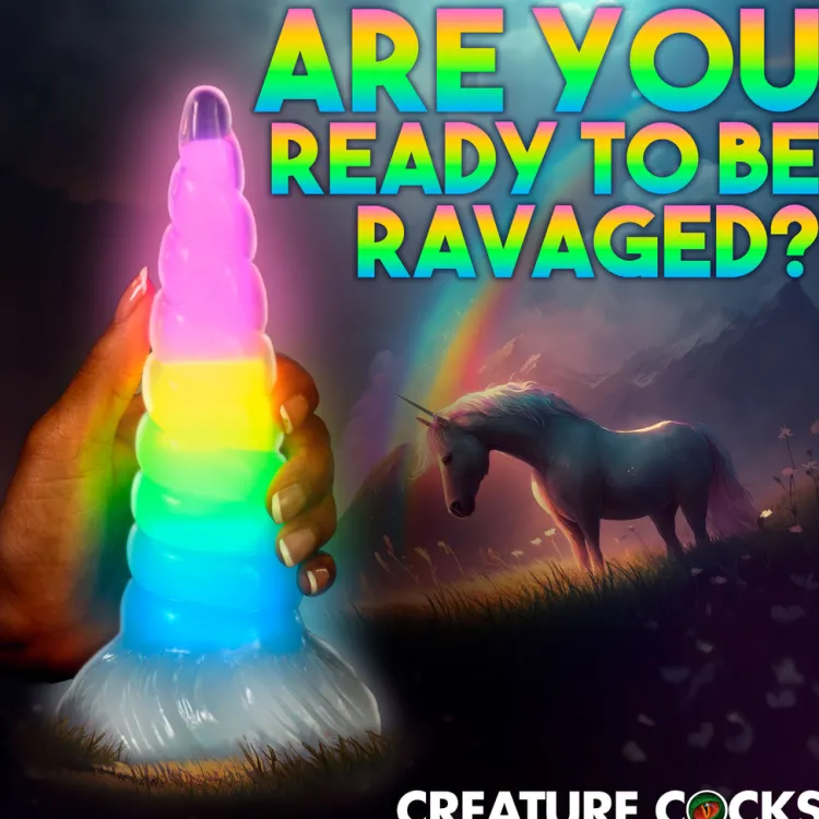 Creature Cocks Silicone Dildos | Non-Representational Dildos>Uni-Glow Glow-In-The-Dark Rainbow Silicone Dildo