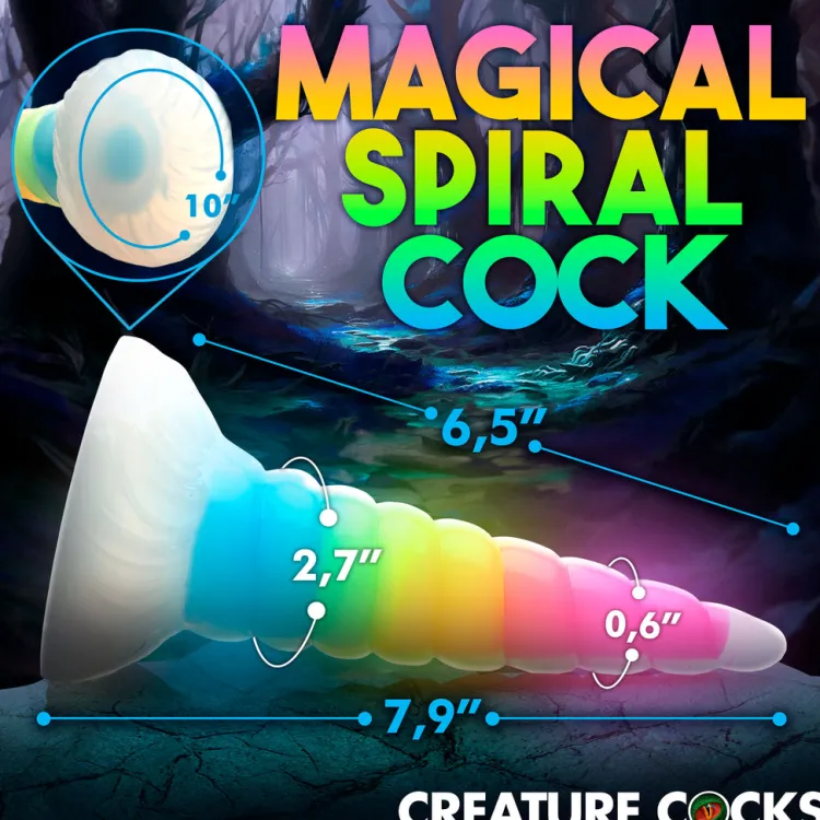Creature Cocks Silicone Dildos | Non-Representational Dildos>Uni-Glow Glow-In-The-Dark Rainbow Silicone Dildo