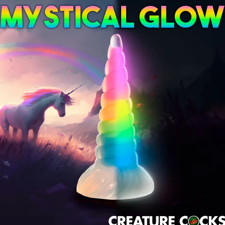 Creature Cocks Silicone Dildos | Non-Representational Dildos>Uni-Glow Glow-In-The-Dark Rainbow Silicone Dildo