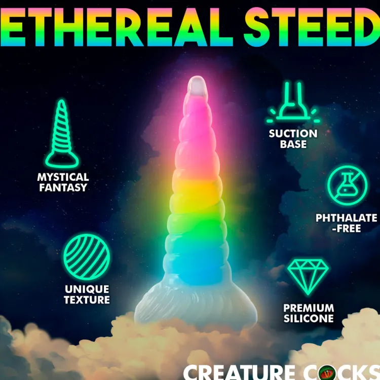 Creature Cocks Silicone Dildos | Non-Representational Dildos>Uni-Glow Glow-In-The-Dark Rainbow Silicone Dildo
