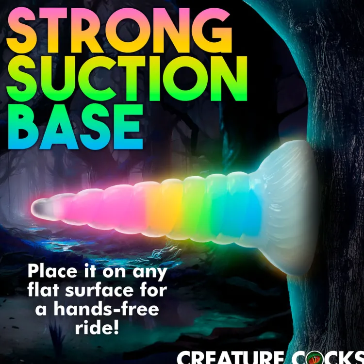 Creature Cocks Silicone Dildos | Non-Representational Dildos>Uni-Glow Glow-In-The-Dark Rainbow Silicone Dildo