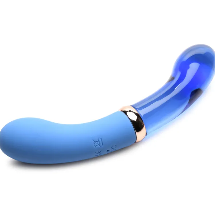 Prisms Erotic Glass Dual Penetration Vibrators | Insertable & Realistic Dildo Vibrators>10X Bleu Dual Ended G-Spot Silicone and Glass Vibrator
