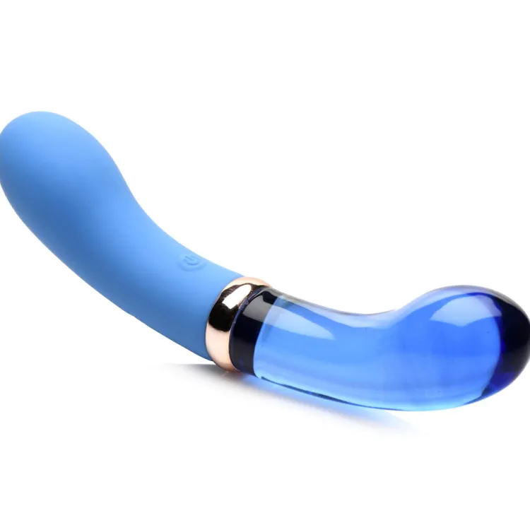 Prisms Erotic Glass Dual Penetration Vibrators | Insertable & Realistic Dildo Vibrators>10X Bleu Dual Ended G-Spot Silicone and Glass Vibrator