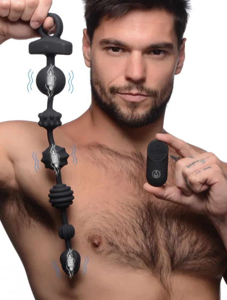 Master Series Anal Beads & Tools | Anal Dildos & Probes>21X Dark Rattler Vibrating Silicone Anal Beads with Remote