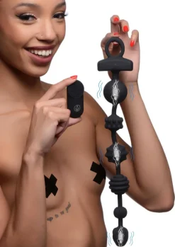 Master Series Anal Beads & Tools | Anal Dildos & Probes>21X Dark Rattler Vibrating Silicone Anal Beads with Remote
