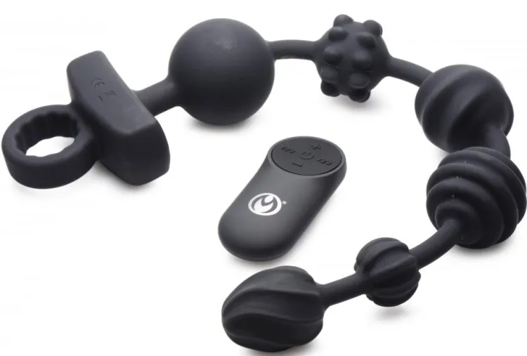 Master Series Anal Beads & Tools | Anal Dildos & Probes>21X Dark Rattler Vibrating Silicone Anal Beads with Remote