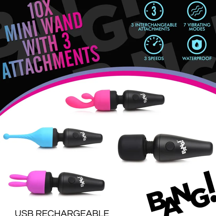 Bang Travel Essentials | Starter Bdsm & Bondage Kits>10X Mini Wand with 3 Attachments