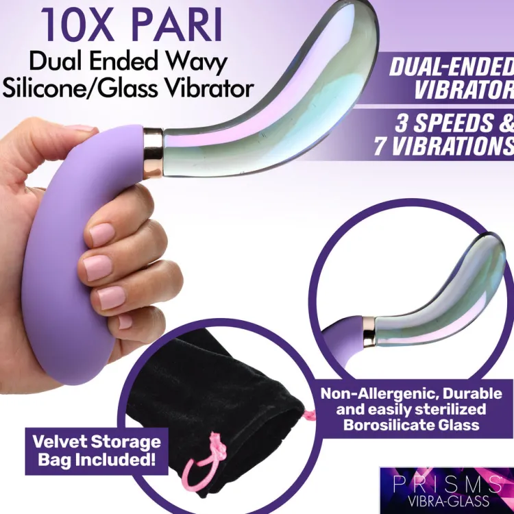 Prisms Erotic Glass Dual Penetration Vibrators | Insertable & Realistic Dildo Vibrators>10X Pari Dual Ended Wavy Silicone and Glass Vibrator