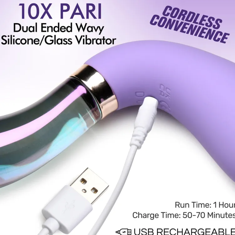 Prisms Erotic Glass Dual Penetration Vibrators | Insertable & Realistic Dildo Vibrators>10X Pari Dual Ended Wavy Silicone and Glass Vibrator