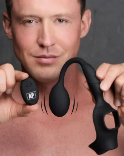 Alpha Pro Cock & Ball Devices | Unique Anal Toys>10X P-Bomb Silicone Cock and Ball Ring with Vibrating Anal Plug