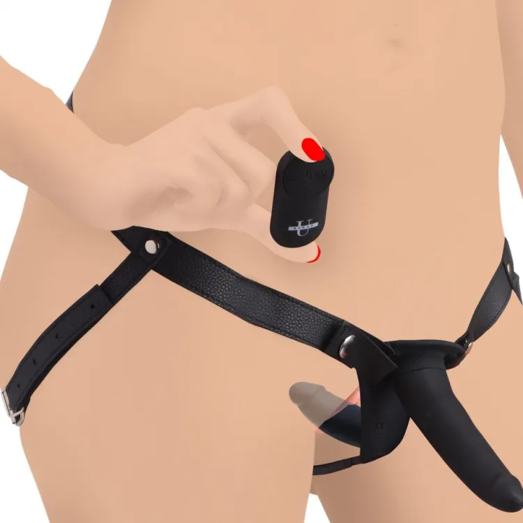 Strap U Anal Pegging Toys | Vibrating Dildos>28X Power Pegger Beginner Vibrating Double Dildo with Harness and Remote
