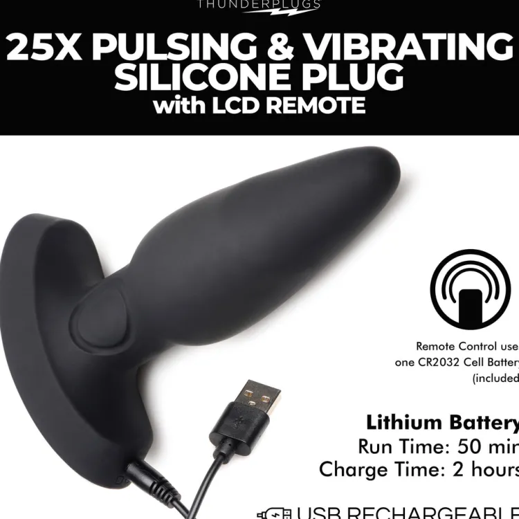 Thunderplugs Vibrating Butt Plugs | Butt Plugs>25X Pulsing and Vibrating Silicone Plug with Remote