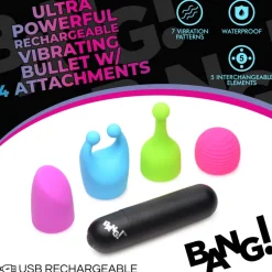 Bang Starter Bdsm & Bondage Kits | Bullet & Egg Vibrators>7X Rechargeable Bullet with 4 Attachments