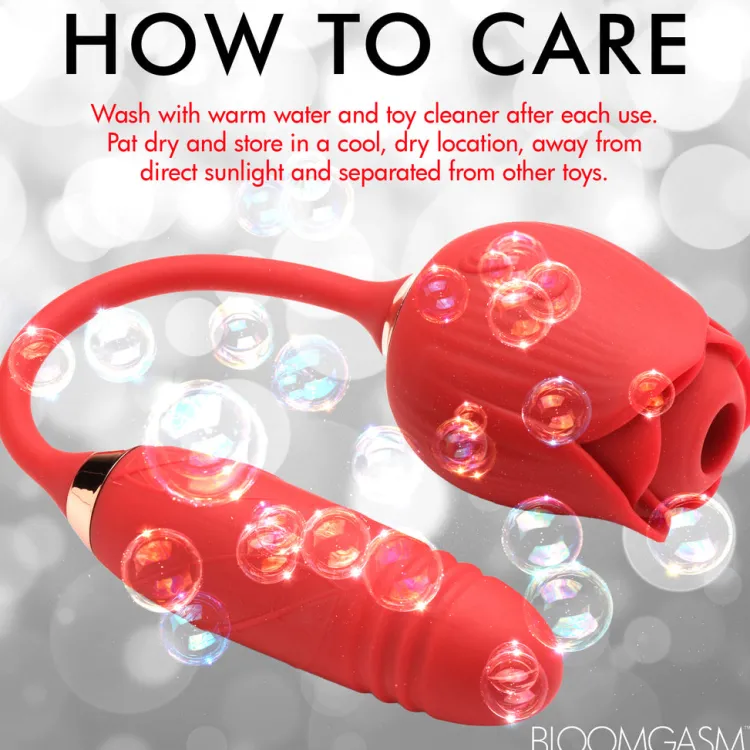Bloomgasm Silicone Vibrators | Unique Vibrators>10X Romping Rose Suction and Thrusting Vibrator