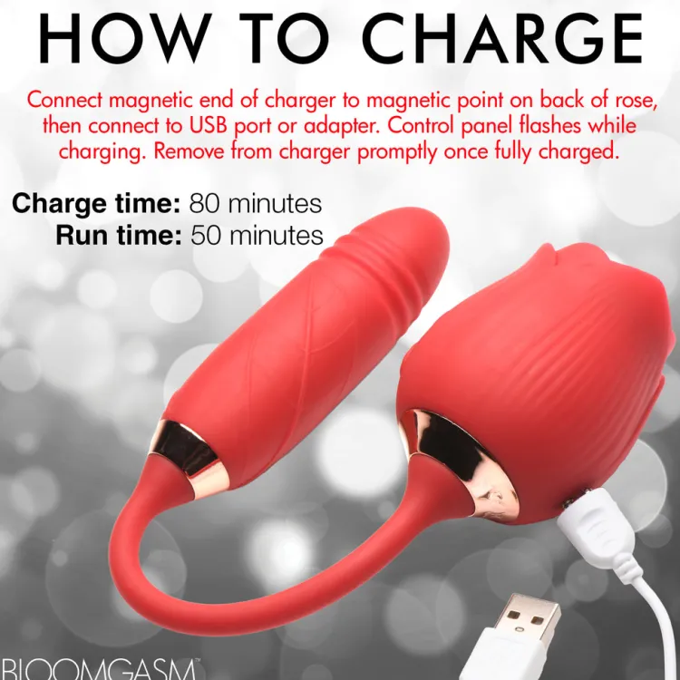Bloomgasm Silicone Vibrators | Unique Vibrators>10X Romping Rose Suction and Thrusting Vibrator