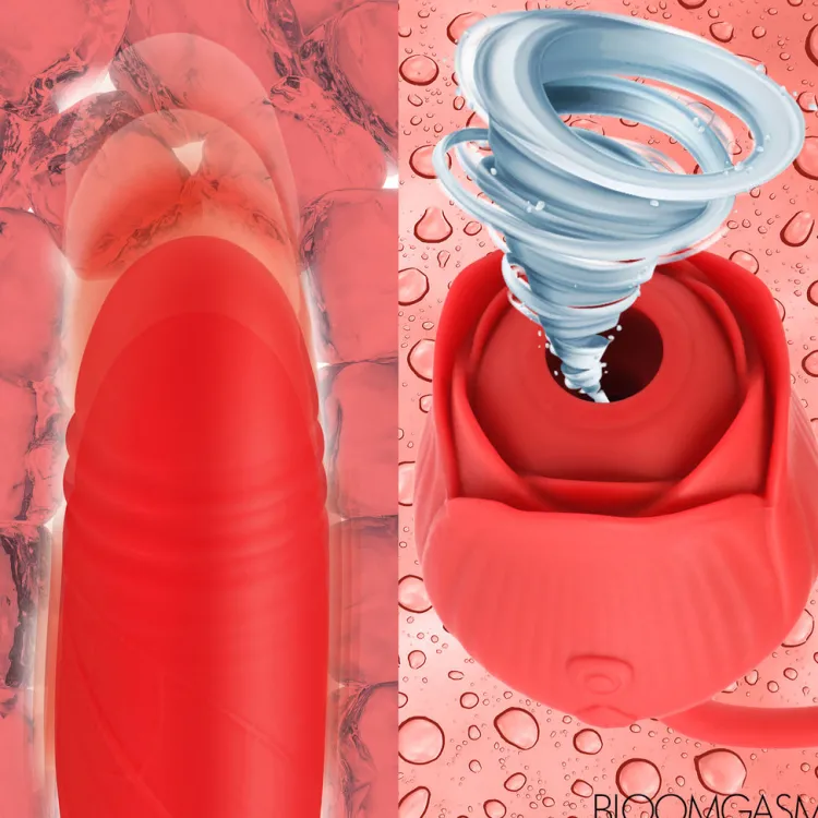 Bloomgasm Silicone Vibrators | Unique Vibrators>10X Romping Rose Suction and Thrusting Vibrator