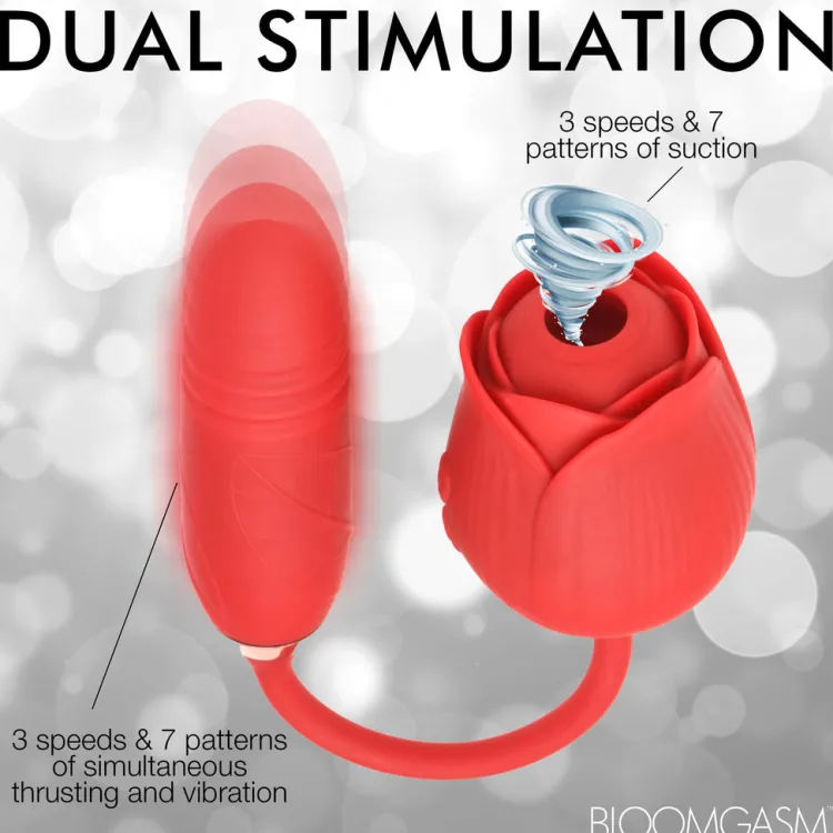 Bloomgasm Silicone Vibrators | Unique Vibrators>10X Romping Rose Suction and Thrusting Vibrator