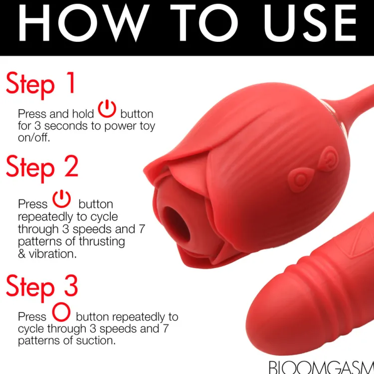 Bloomgasm Silicone Vibrators | Unique Vibrators>10X Romping Rose Suction and Thrusting Vibrator