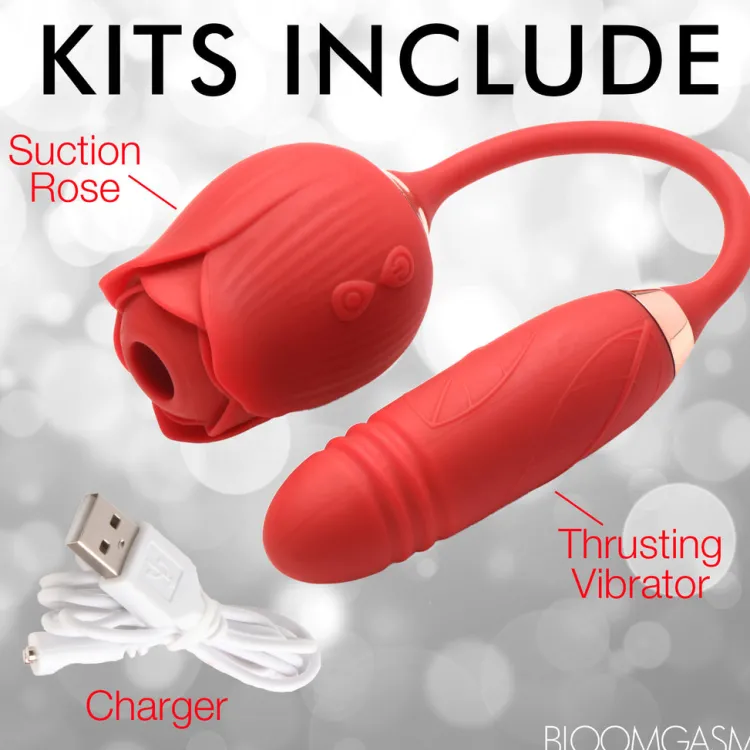 Bloomgasm Silicone Vibrators | Unique Vibrators>10X Romping Rose Suction and Thrusting Vibrator