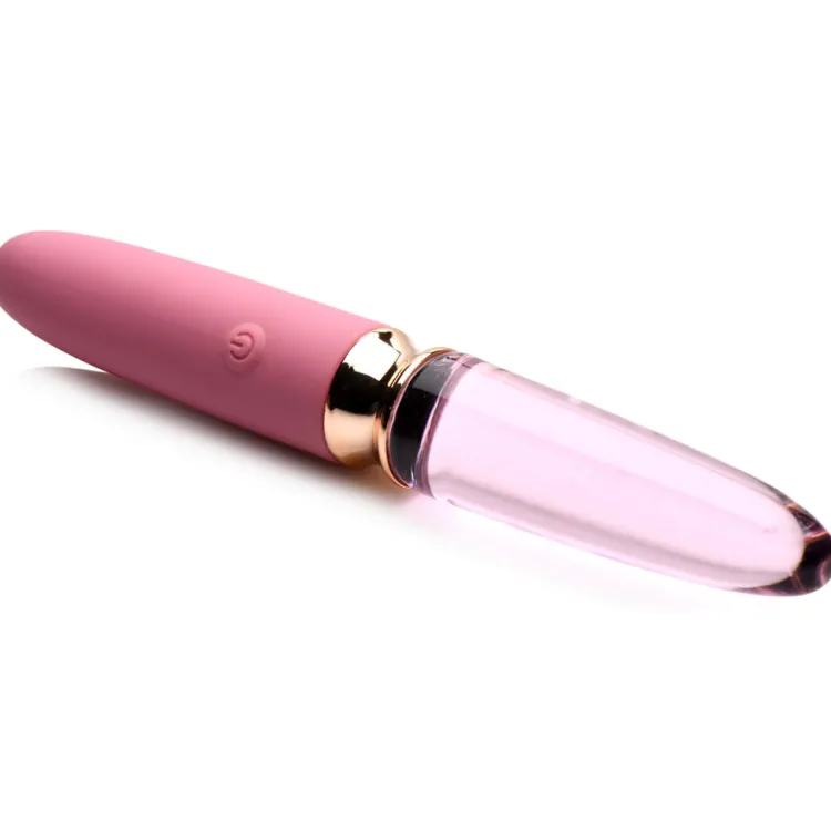 Prisms Erotic Glass Dual Penetration Vibrators | Silicone Vibrators>10X Rosé Dual Ended Smooth Silicone and Glass Vibrator
