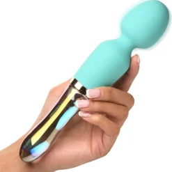 Prisms Erotic Glass Silicone Vibrators | Rechargeable Vibrators>10X Turquoise Dual Ended Silicone and Glass Wand