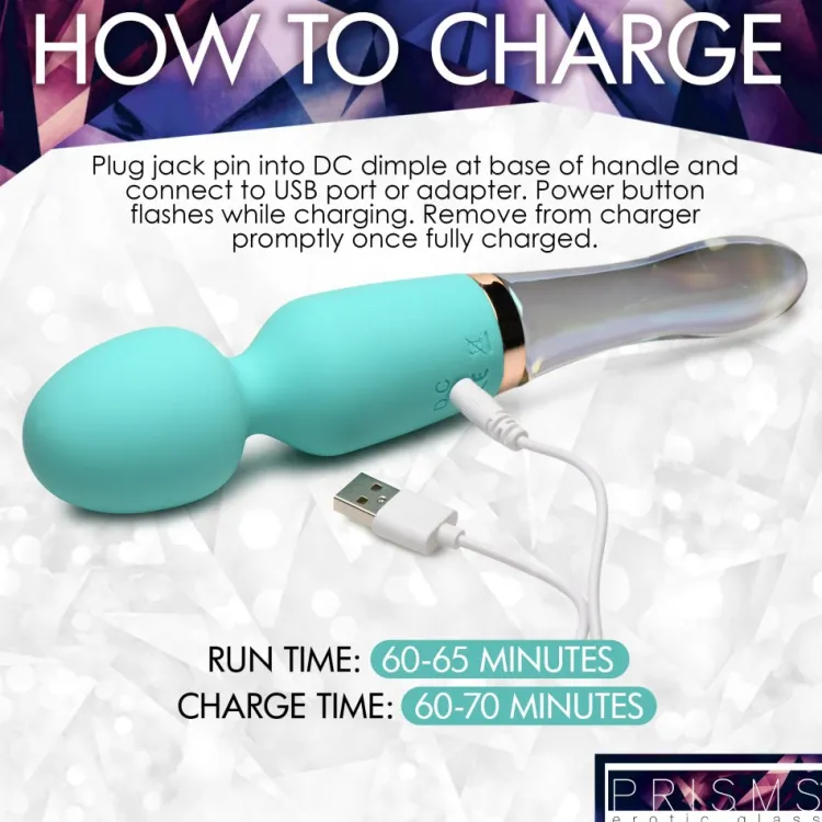 Prisms Erotic Glass Silicone Vibrators | Rechargeable Vibrators>10X Turquoise Dual Ended Silicone and Glass Wand