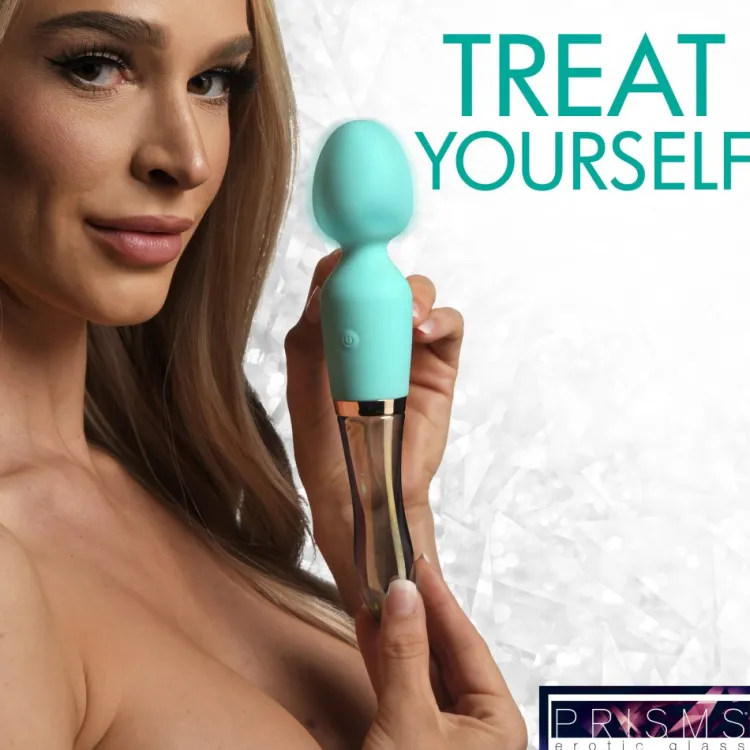 Prisms Erotic Glass Silicone Vibrators | Rechargeable Vibrators>10X Turquoise Dual Ended Silicone and Glass Wand