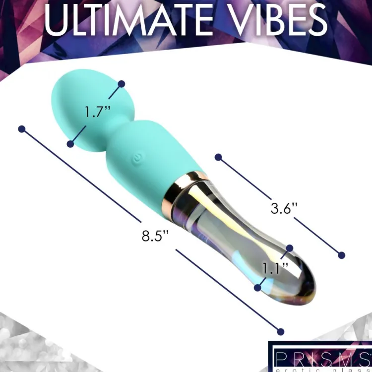 Prisms Erotic Glass Silicone Vibrators | Rechargeable Vibrators>10X Turquoise Dual Ended Silicone and Glass Wand