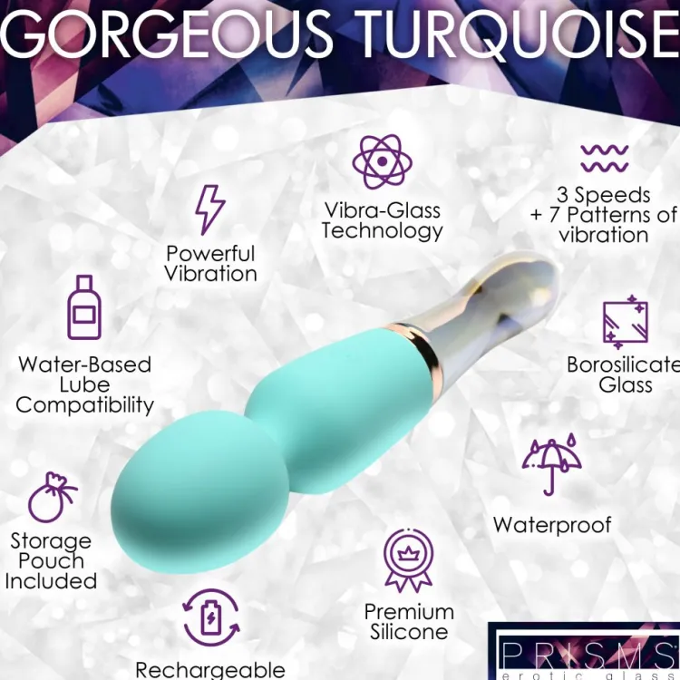 Prisms Erotic Glass Silicone Vibrators | Rechargeable Vibrators>10X Turquoise Dual Ended Silicone and Glass Wand