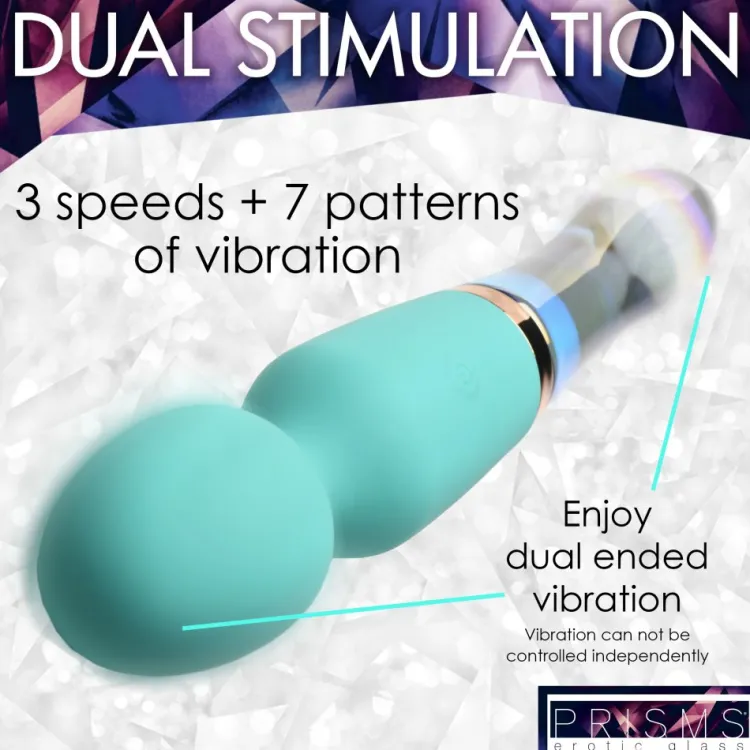 Prisms Erotic Glass Silicone Vibrators | Rechargeable Vibrators>10X Turquoise Dual Ended Silicone and Glass Wand
